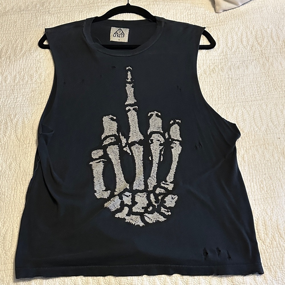 UNIF Middle Finger Muscle Tank Charcoal Gray Tee